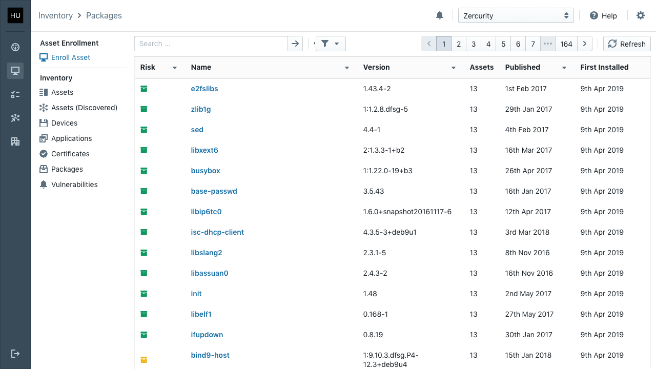 Product screenshot showing all the installed packages across your infrastructure and their state